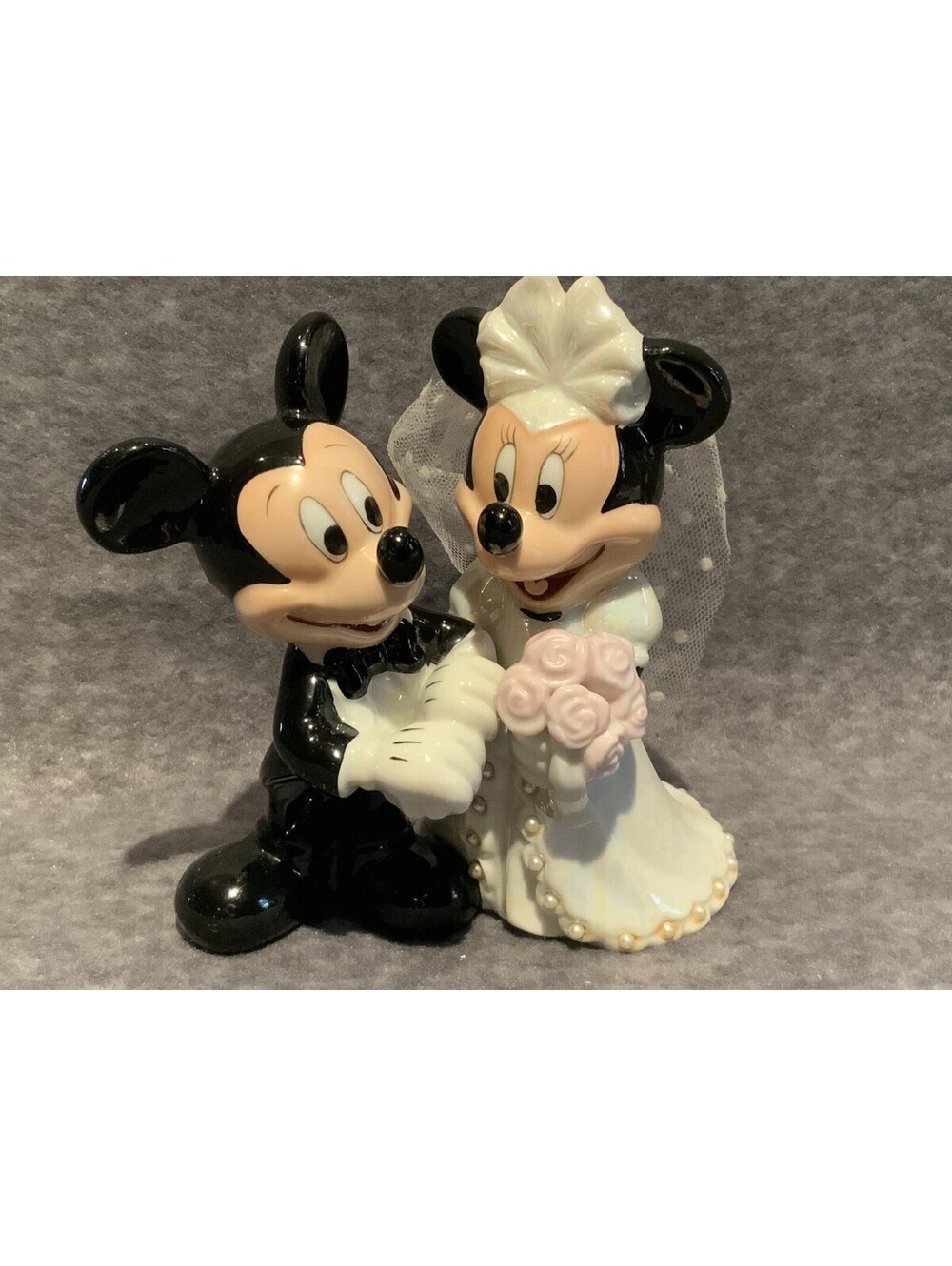 Disney 5.25”H Porcelain Figurine with Mickey and Minnie as a Bride and Groom